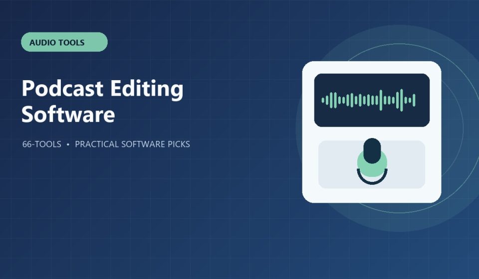 Illustrated microphone and audio waveform for podcast editing.