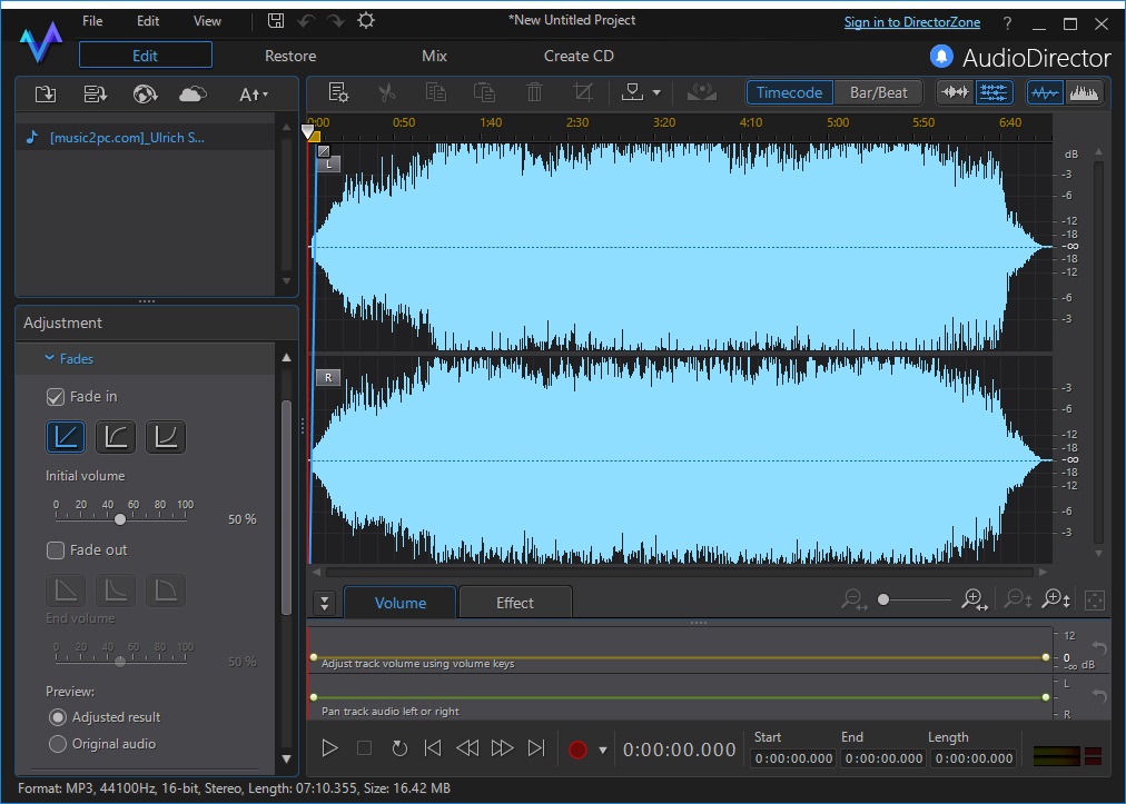AudioDirector Mehrspur-Audiobearbeitungsoberfläche