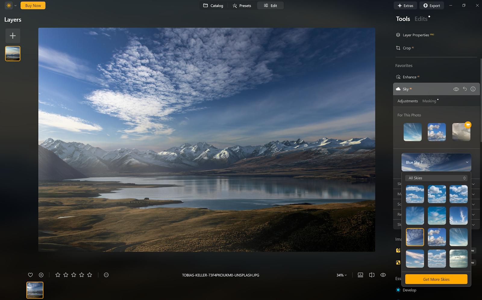 Editor de fotos con IA Luminar Neo con capas y herramientas de ajuste