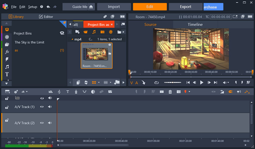 Pinnacle Studio video editing timeline and preview interface