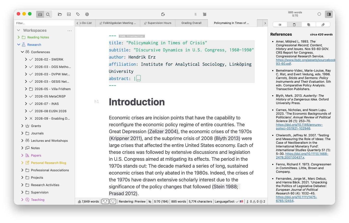 Zettlr academic Markdown editor with citation and workspace panels