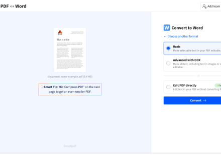 Smallpdf PDF to Word conversion steps